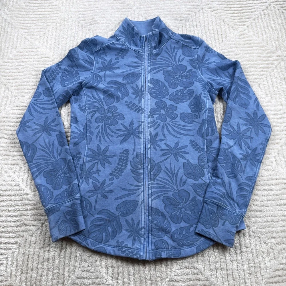 Tommy Bahama Jacket Women's XS Blue Tropical Floral Zip Coastal Resort Wear Yoga - Picture 1 of 14